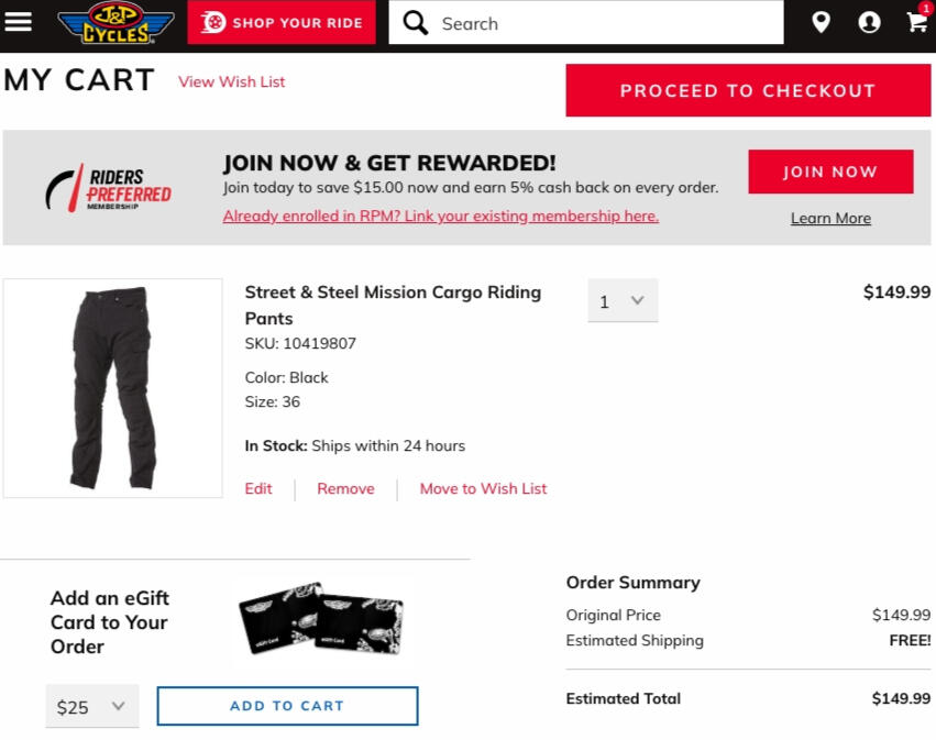 J&amp;P Cycles - Cart &amp; Checkout Redesign